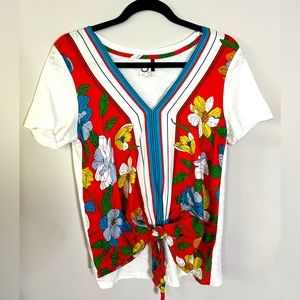 Akemi & Kin retro floral print tie front top size small